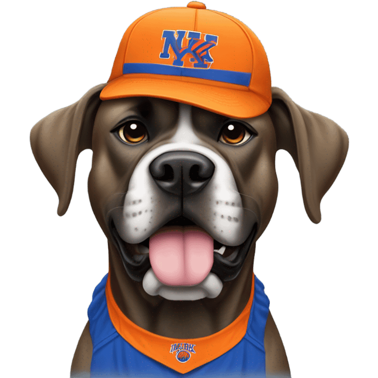  A orange colored Cane Corso dressed as A New York Knick. emoji