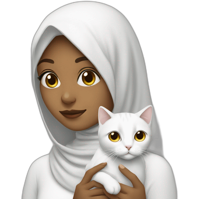 Muslim girl with white cat emoji