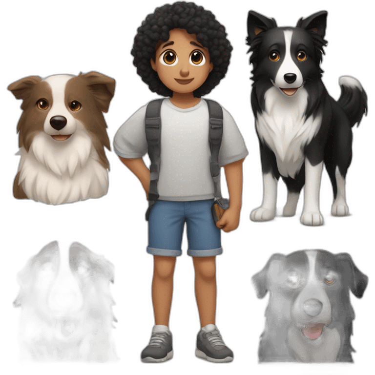 Family man, black long hair woman and border collie, short hair, back and White, Big mole on snout emoji