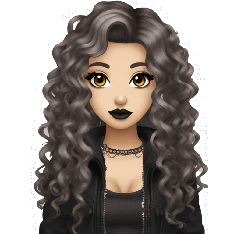 hime gyaru girl goth, punk, grunge, dark brown hair, curls, dark makeup emoji