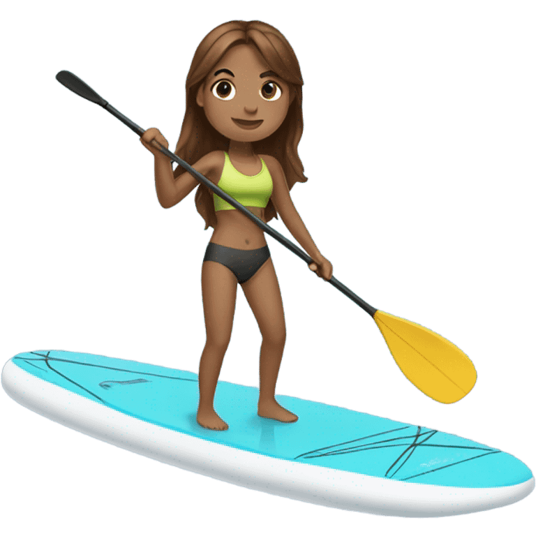 Girl with brown hair paddle boarding emoji