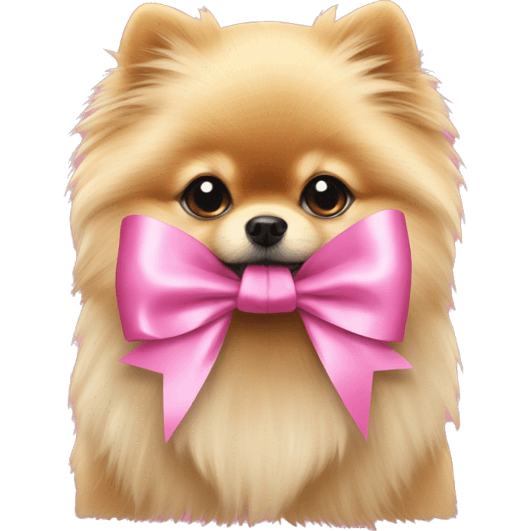 Gold Pomeranian pink ribbon bow emoji