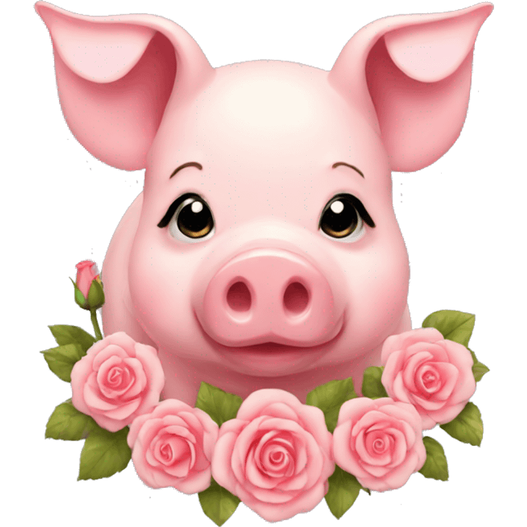 Pig with bow and roses emoji