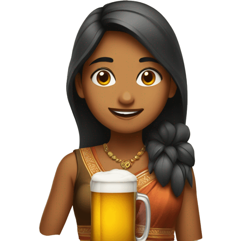 A Indian girl with a beer emoji