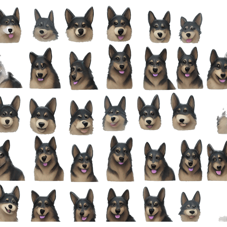  Black spotted brindle German shepherd husky fluffy ears and holographic harness running emoji