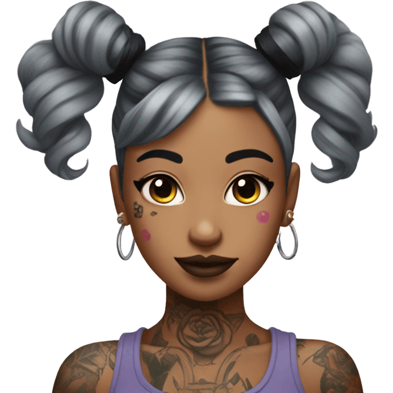 Tattooed girl with space buns and side bang emoji