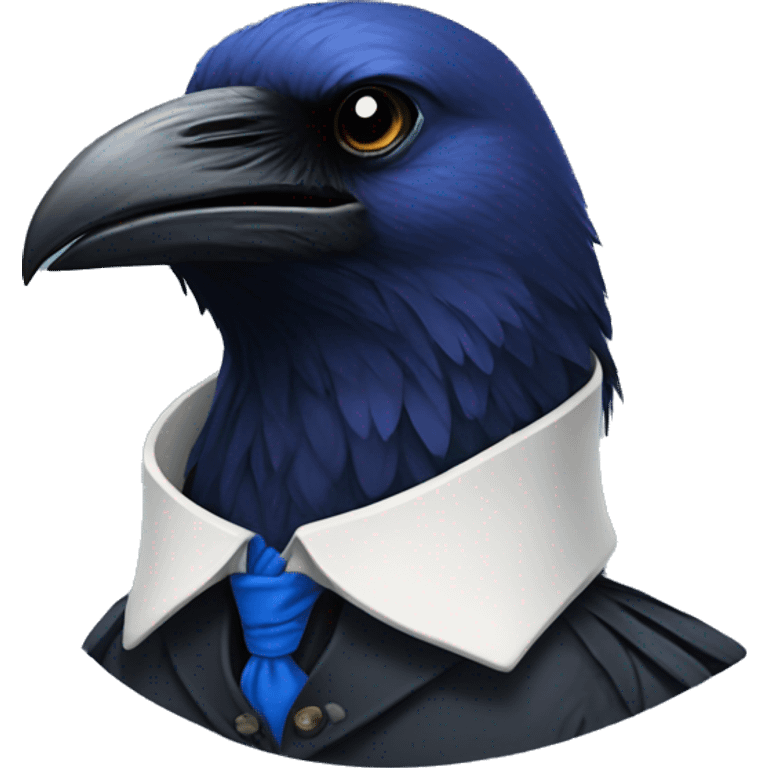 A raven wearing a blue neck cravat emoji