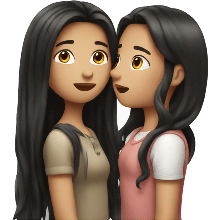 Two girls kissing. One is white with long black straight hair. One is white with short brown curly hair.  emoji