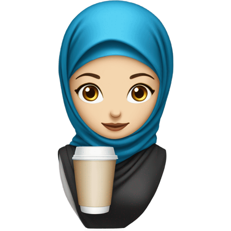 Hijab woman with white skin and blue eyes drink caffe emoji