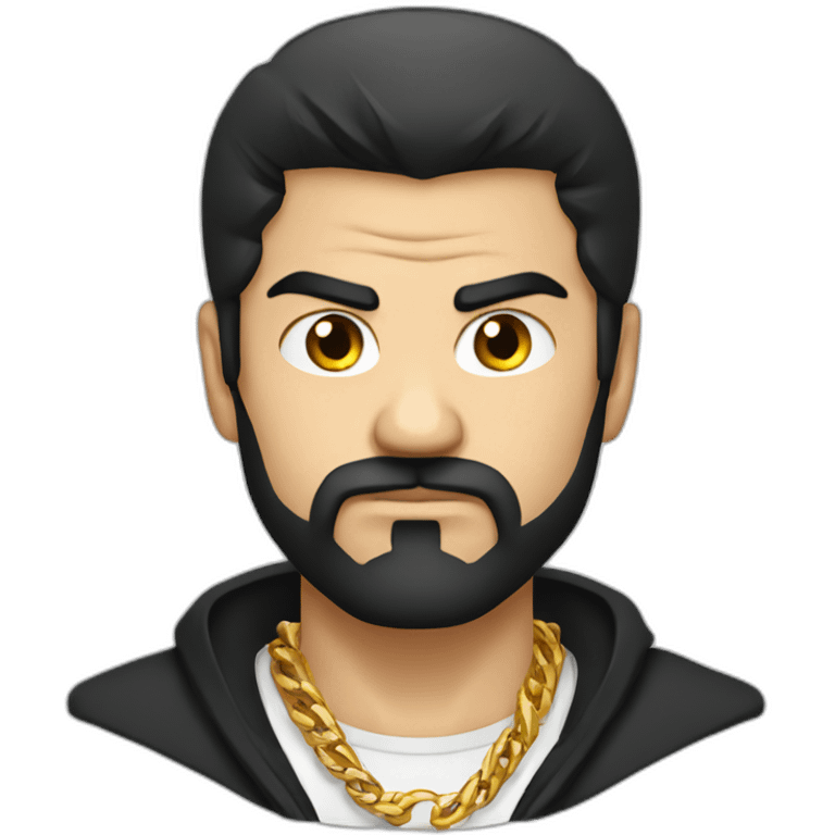 Russian male angry thug wearing gold chain with black hair and short beard emoji