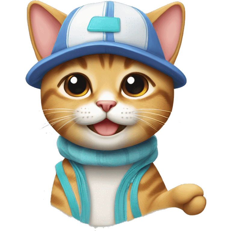 happy CAT WITH A CAP with a human body wear summer clothes emoji