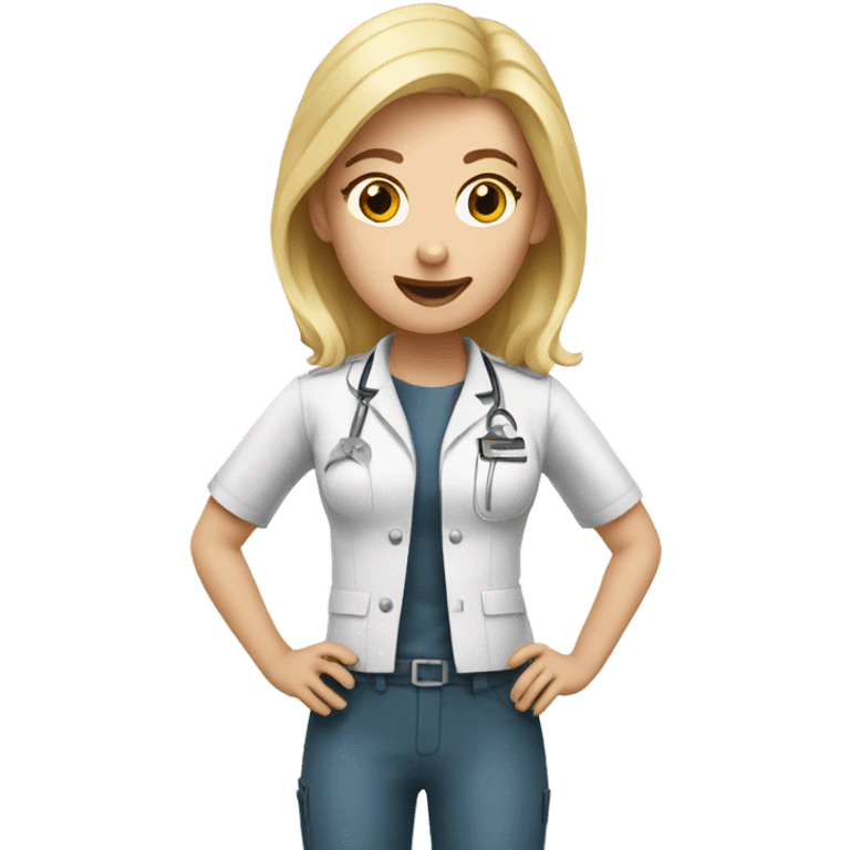 Female blonde vet with pig emoji