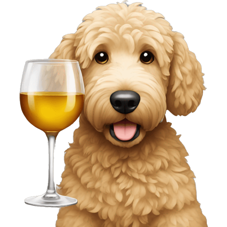 Golden doodle drinking wine emoji