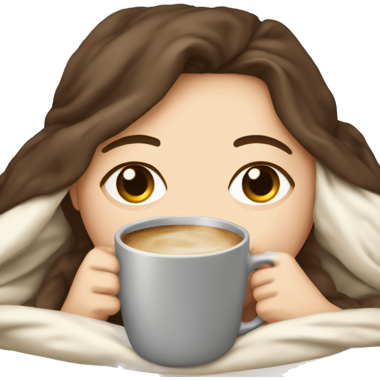 White girl brunette inside a blanket sipping coffee eyes closed emoji