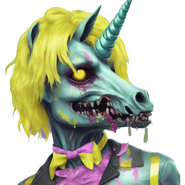 .Zombie_ Vaporwave black holographic oilslick zombie unicorn smoking yellow caution tape  emoji