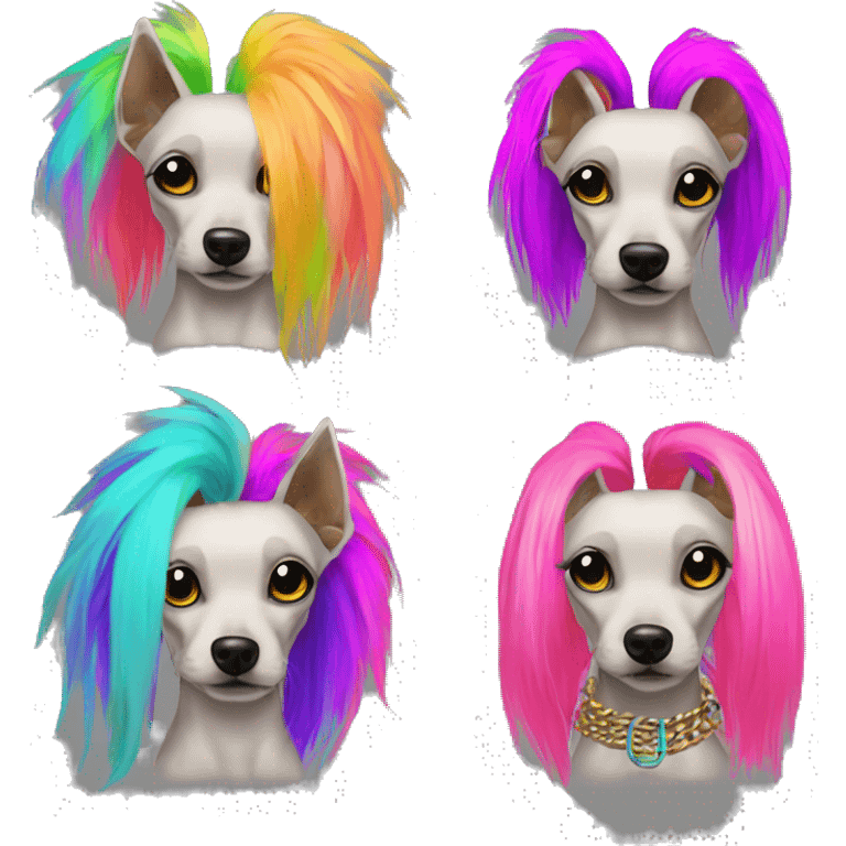 Punk Chinese crested dog neon rainbow hair gold chain punk piercings tattoos punk ear piercings emoji