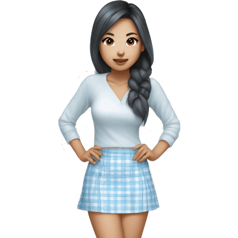 Pretty Mixed Asian girl in Baby blue and white plaid mini skirt emoji