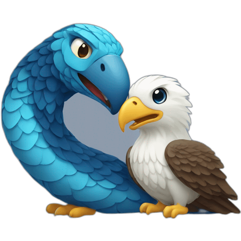 Two animals blue snake and eagle in love emoji