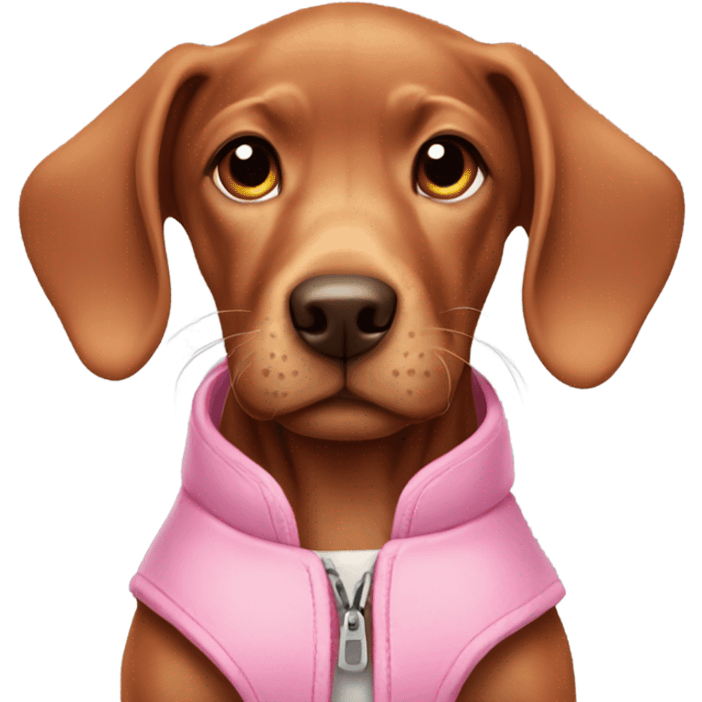 Viszla puppy wearing a pink vest emoji