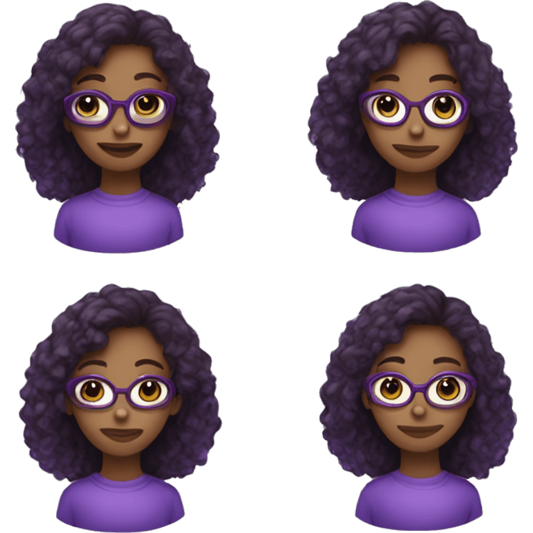 Une fille de peau blanche , cheveux noirs , tache de rousseur , lunettes violettes , pull violet emoji