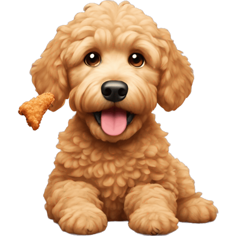 Mini golden doodle eating fried chicken emoji