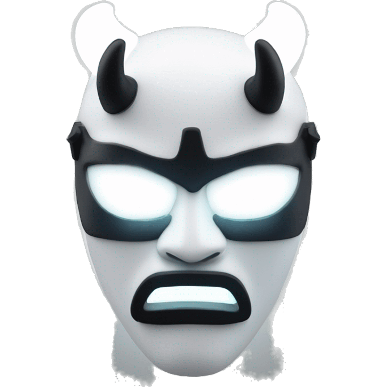 White oni mask with a cyberpunk white led twist. White glowing eyes, dark black horns. emoji