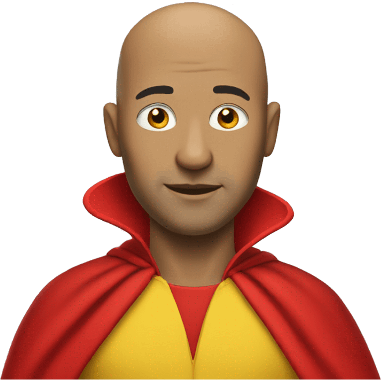 Bald man with yellow jumpsuit with red gloves and red cape emoji