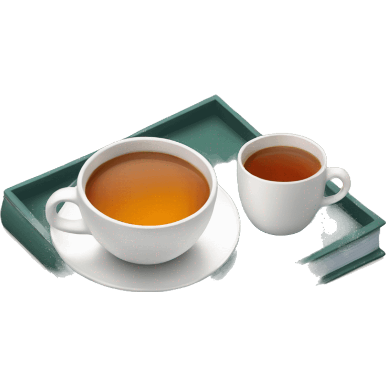 tray with book and one cup of tea on it emoji