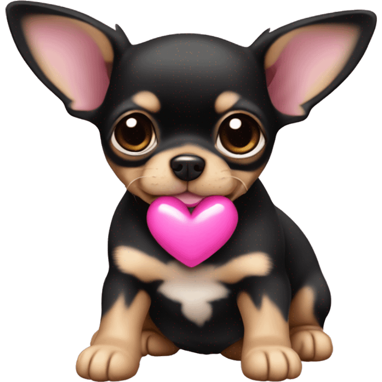 black & tan chihuahua puppy with a pink heart emoji