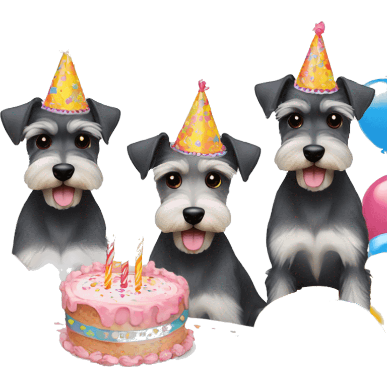 3 mini schnauzers celebrating birthday  emoji