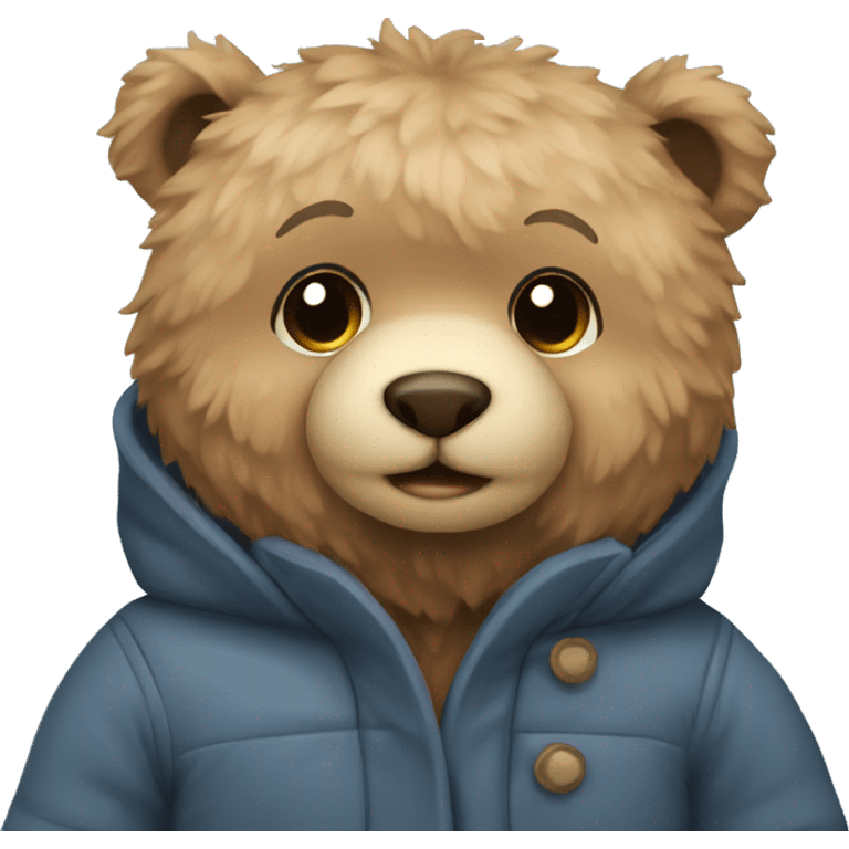 Cute teddy bear with winter coat cozy emoji