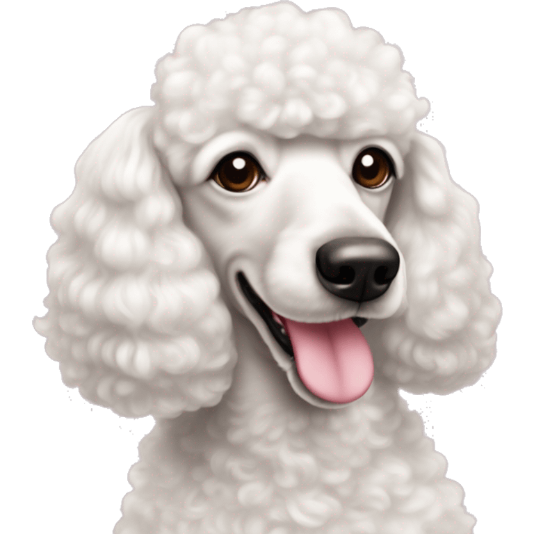 Perrita Fredy poodle blanca con moños rosas en las orejas  emoji