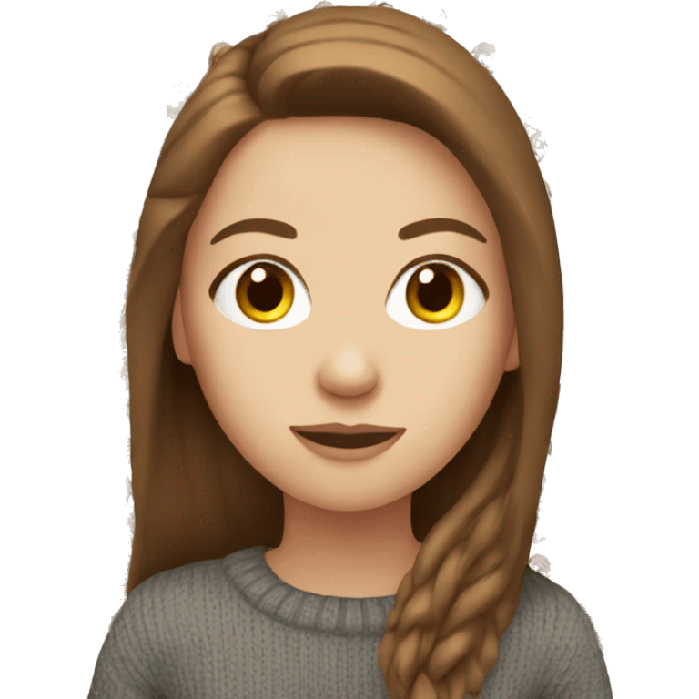 White girl with long brown hair wearing a sweater emoji