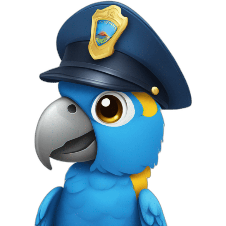 close up view of cute blue parrot in police hat emoji