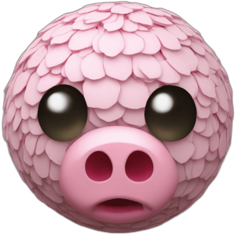 3d sphere with a cartoon wide peony Pig skin texture with spooky eyes emoji