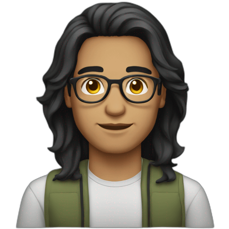 a light skin Pakistani male, with round glasses, techy, black long hair. emoji