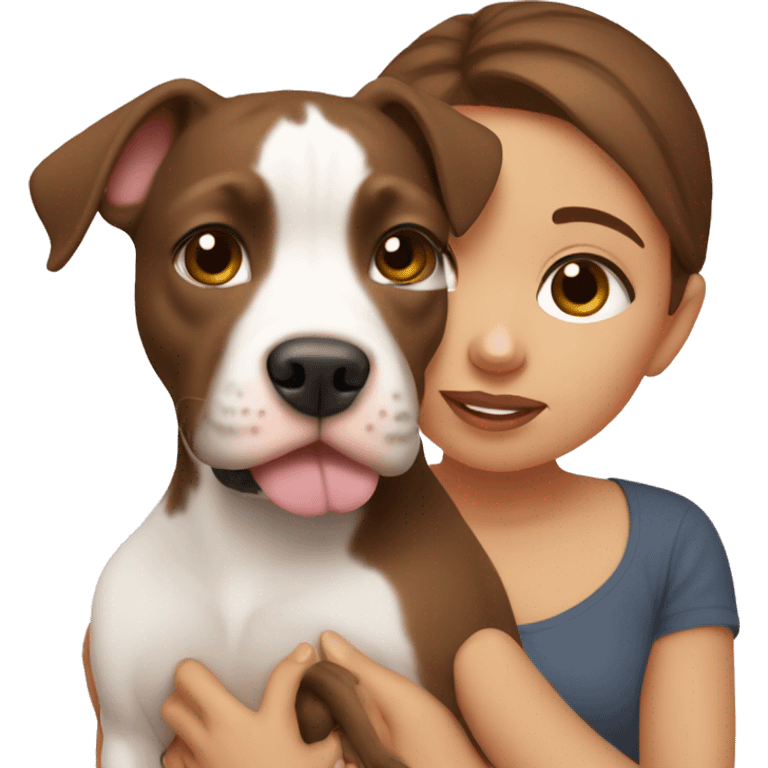 girl with brown hair holding pitbull puppy close to her face emoji