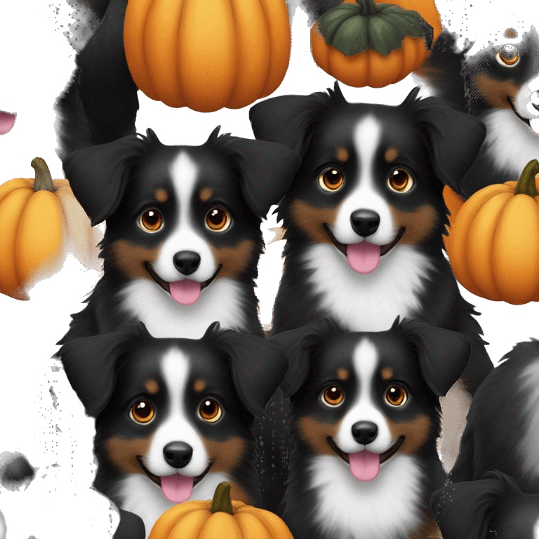 Small black australian shepherd dog in a pumpkin emoji