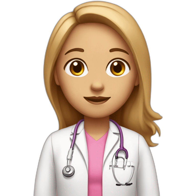 Tan girl, a speech therapist with light Brown long hair, Brown eye wearing a pink t-shirt and a medical coat emoji