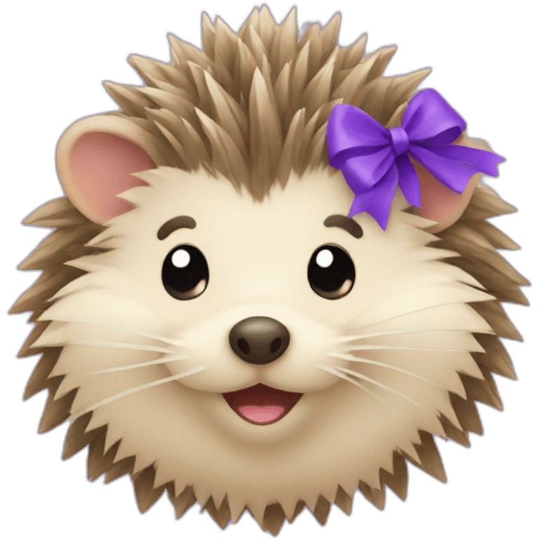 A smiling hedgehog with a purple bow emoji