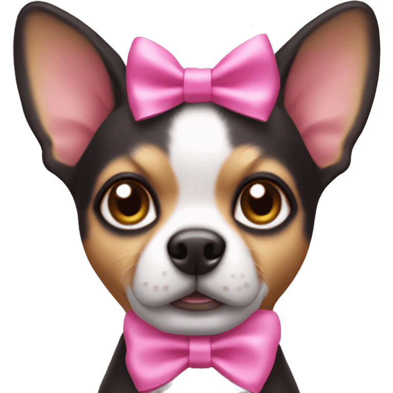 A chichuhua dog with a pink bow on its head emoji