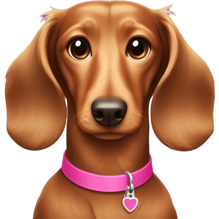 Brown and tan long hair dachshund dog with pink collar  emoji