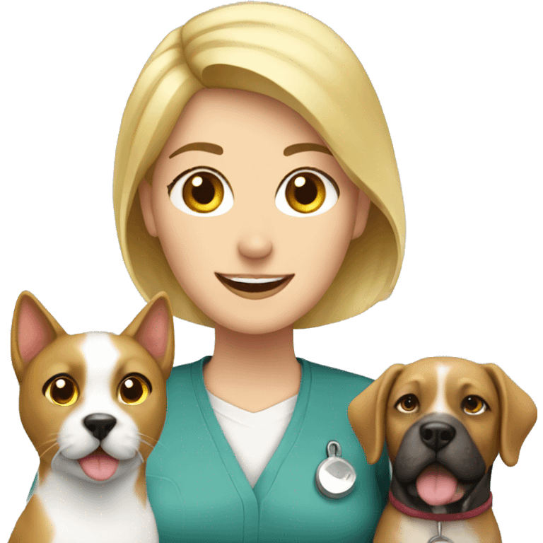 Blonde vet with cat and dog emoji