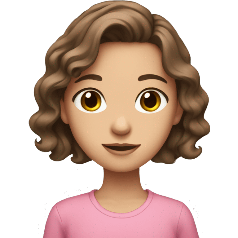 Brown hair brown eyes wavy hair girl pink shirt emoji