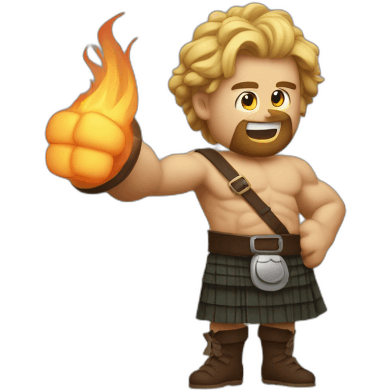 monty starting fires wearing a kilt flexing bicep emoji