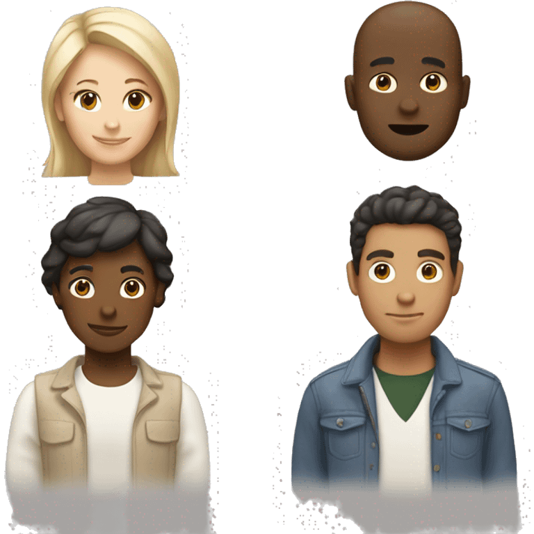 three to five people, different skin tone and look.  emoji