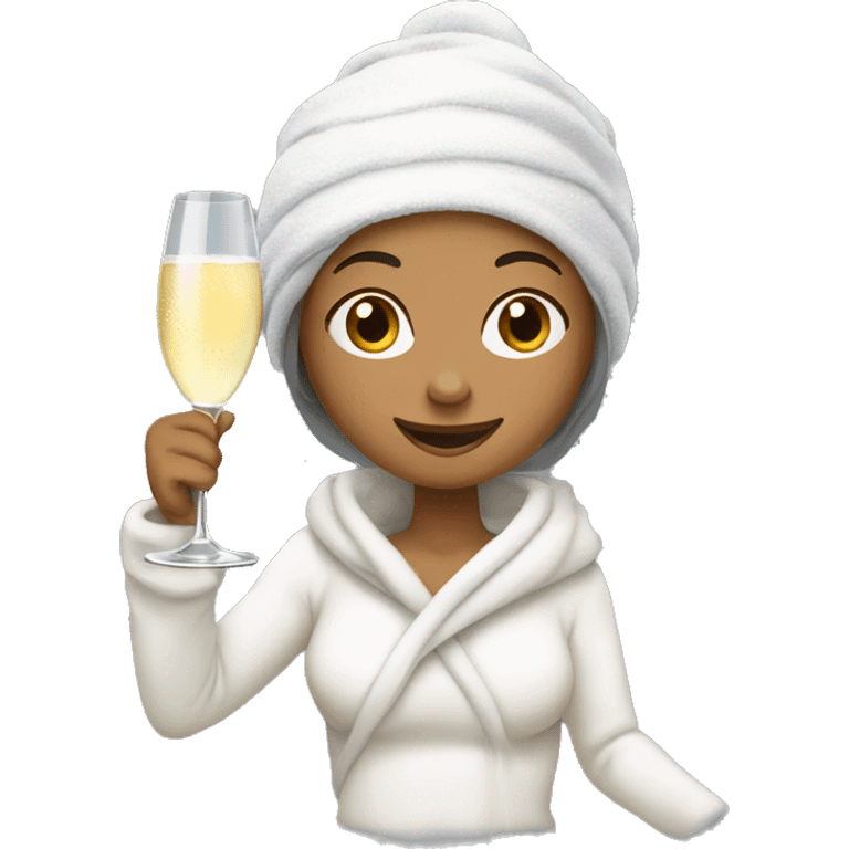 Girl wearing a towel on her head and around her body and skiing with a glas of champagne in her hand  emoji