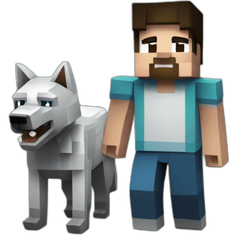 minecraft steve and his pet wolf emoji