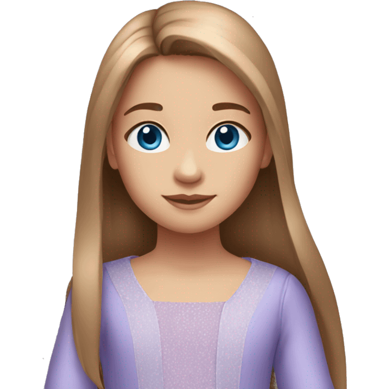 Little girl, Light-brown long straight hair, blue eyes, Light-purple dress  emoji