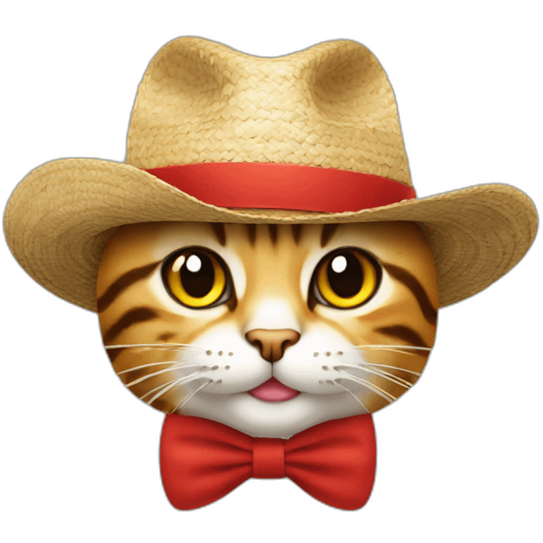 Cat with a straw hat with a red line One Piece emoji